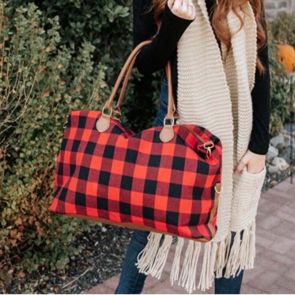 LAST ONE: Extra large Buffalo plaid weekend overnight getaway duffel bag - Picture 3 of 8